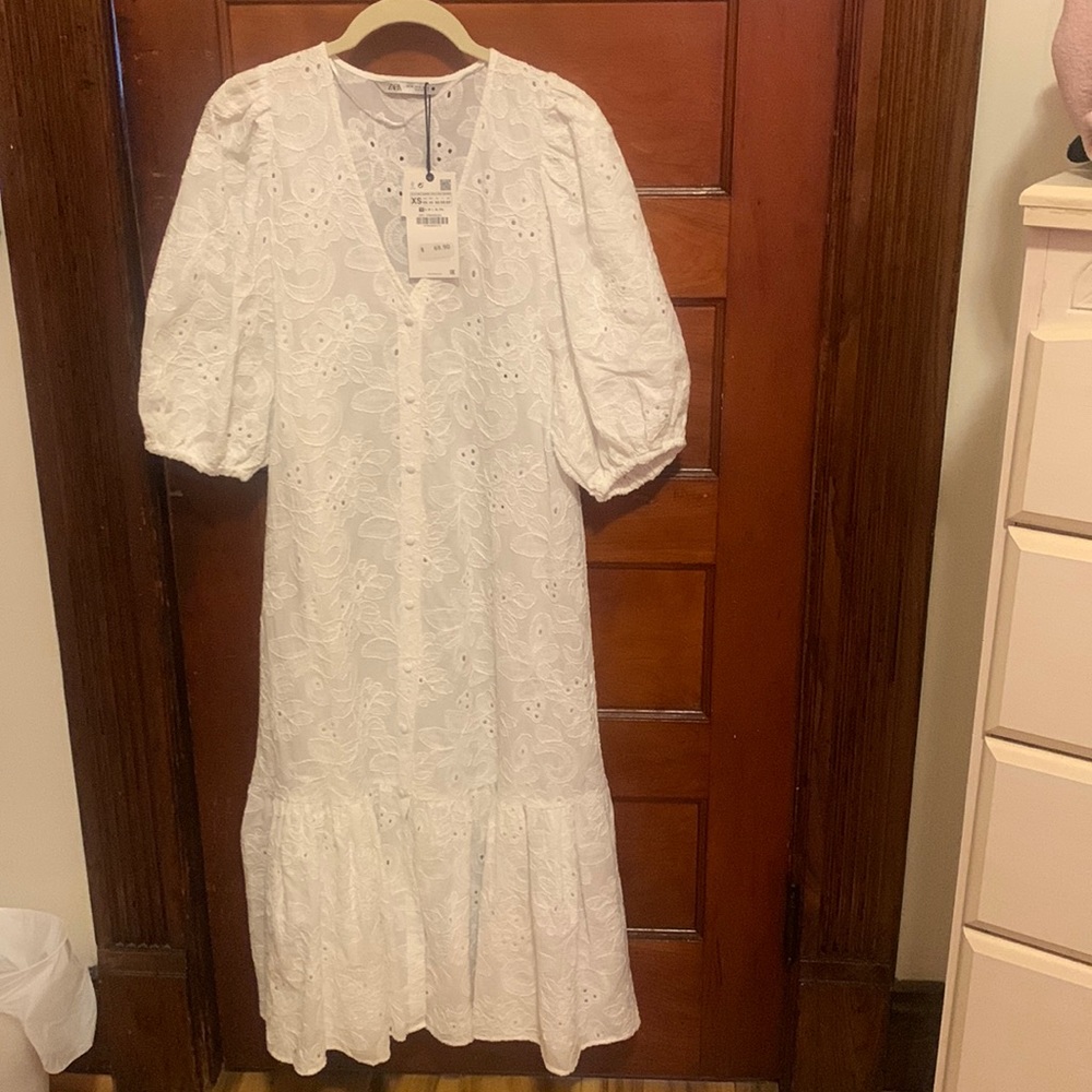 Zara eyelet embroidered white maxi dress